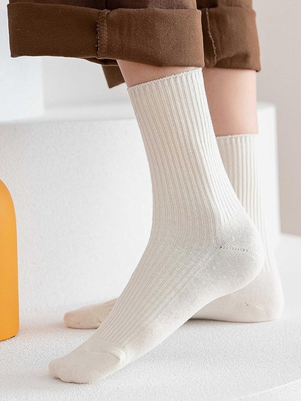 *NEW* Cotton Blend Ribbed Crew Socks (White)